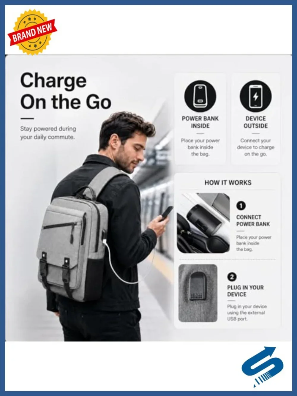 Large Capacity Men's Crossbody Sling Bag with USB Charging Port, Anti-Theft,